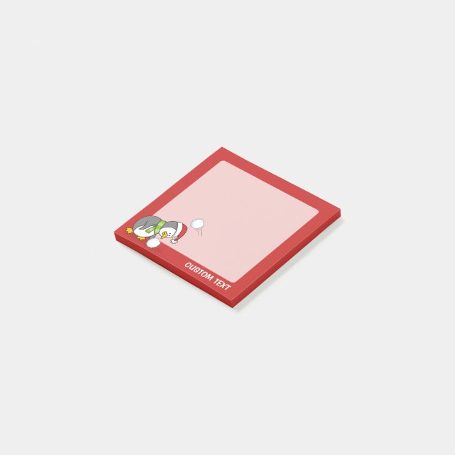 Bloco De Notas Pinguim de Natal ganhando uma bola de neve (Inclinado)