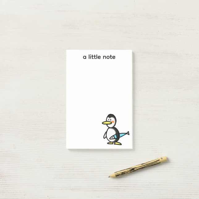 Bloco De Notas Pinguim Fofo Segurando um Peixe Azul (Na mesa)