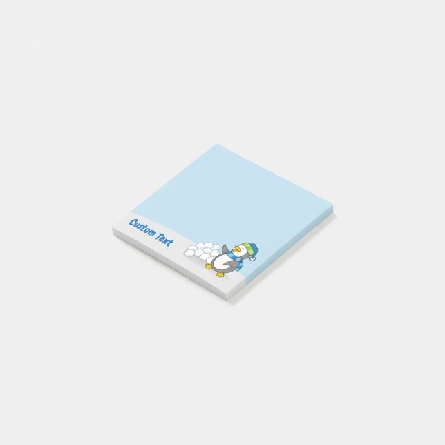 Bloco De Notas Pinguim pequeno com bolas de neve acenando (Inclinado)