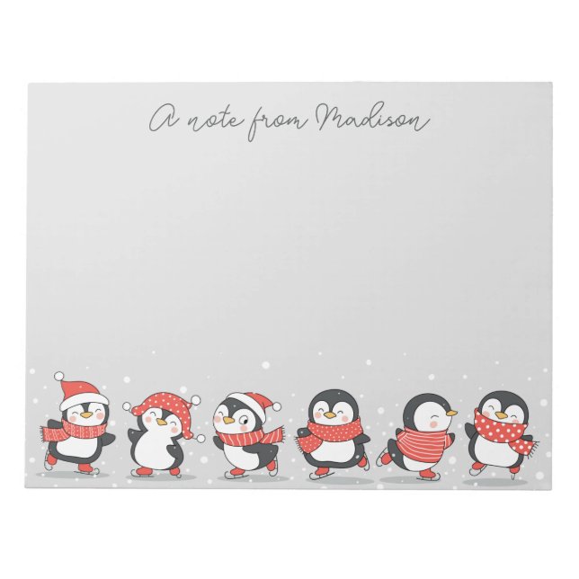 Bloco De Notas Pinguins de Sking de Nome Personalizado (Frente)