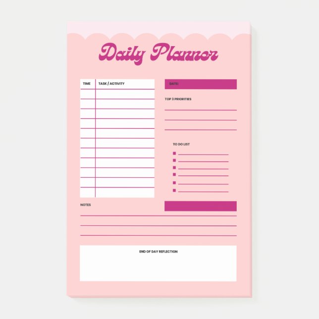 Bloco De Notas Pink Aesthetic Daily Planner Post-it® Notepad (Frente)