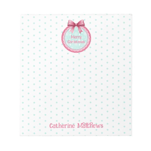 Bloco De Notas Pink and Aqua Christmas Ornament (Frente)