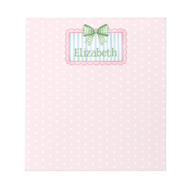 Bloco De Notas Pink and Blue Frame With Green Gingham Bow (Frente)