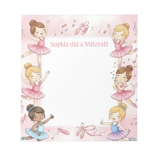 Bloco De Notas Pink Ballerina Personalized Mitzvah Note pad (Frente)