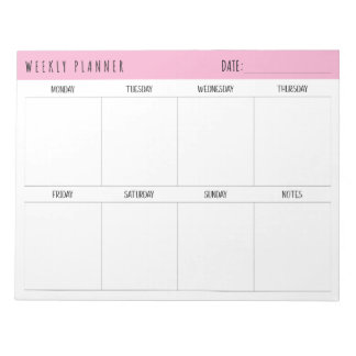 Bloco De Notas Pink, Black and White, Weekly Planner,