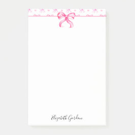 Bloco De Notas Pink Bow Coquette Watercolor Cute Custom Name
