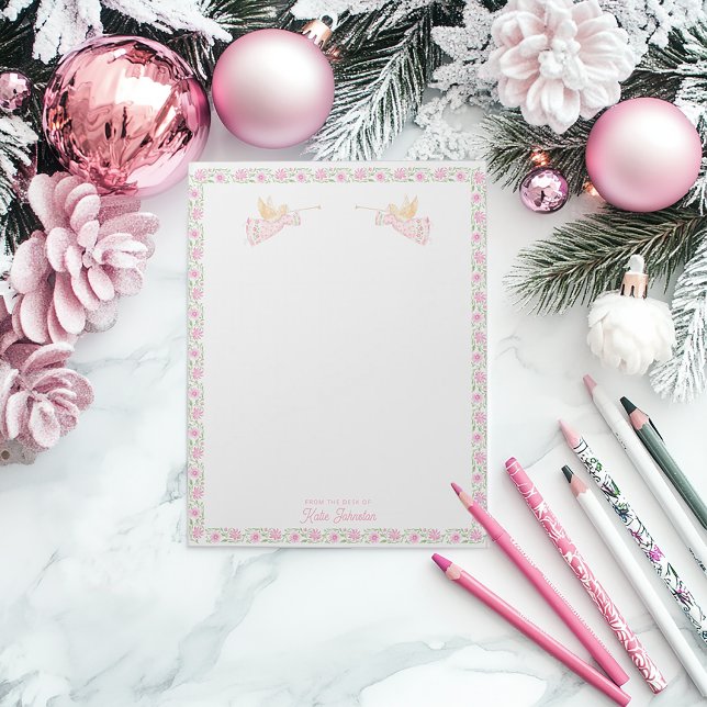 Bloco De Notas Pink Christmas Angels | Personalized (Criador carregado)