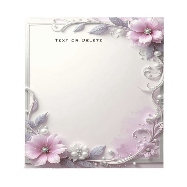 Bloco De Notas Pink Floral Frame Notepad (Frente)