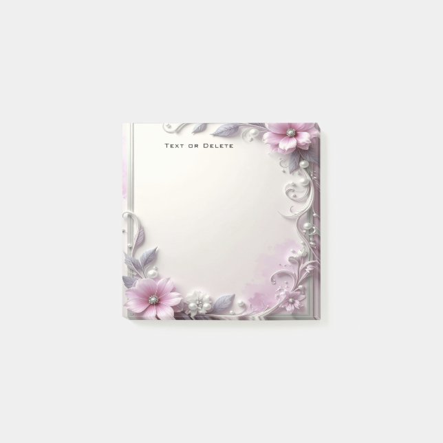 Bloco De Notas Pink Floral Frame Post it Notes (Frente)