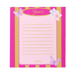Bloco De Notas Pink & Gold Pinstripes Butterfly Floral