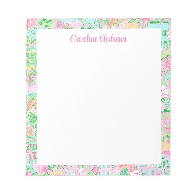 Bloco De Notas Pink & Green Palm Beach Personalizado (Frente)