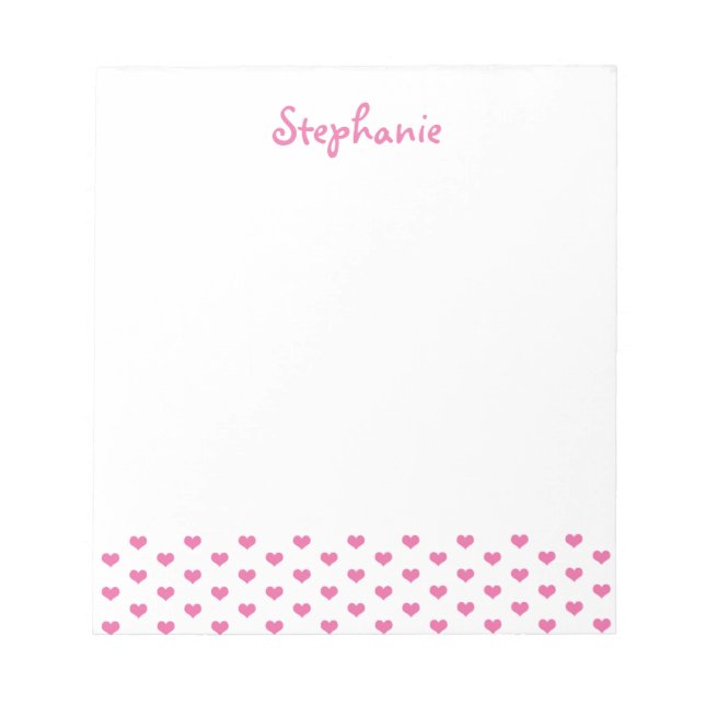 Bloco De Notas Pink Heart Pattern on White Girly Name (Frente)