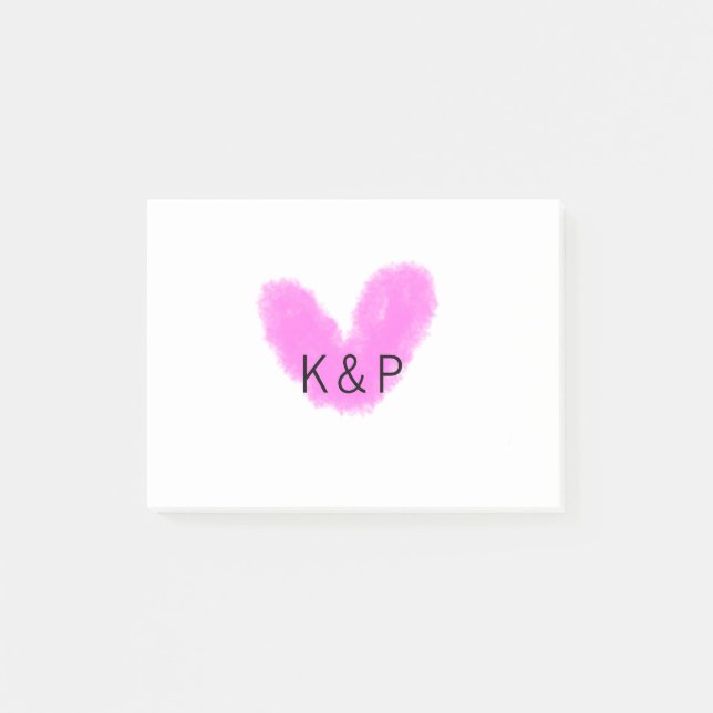 Bloco De Notas Pink heart wedding couple name letter monogram rom (Frente)
