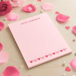Bloco De Notas Pink Hearts e Bows Dia dos Namorados Personalizado