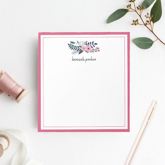 Bloco De Notas Pink Meadow | Floral Personalizado (Criador carregado)