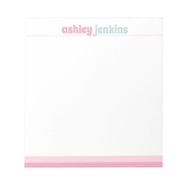 Bloco De Notas Pink & Mint Modern Name Minimalist Notepad (Frente)