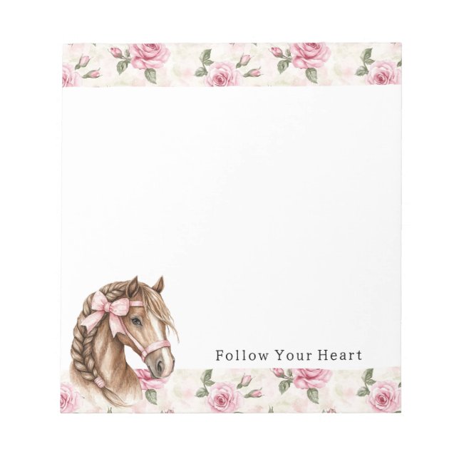 Bloco De Notas Pink Roses Floral Horse Bow Quote (Frente)