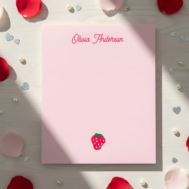 Bloco De Notas Pink Strawberry Valentines Day Personalized Name (Criador carregado)
