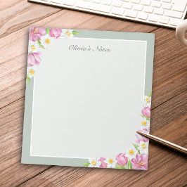 Bloco De Notas Pink Tulips & Daffodils Spring Flowers Notepad