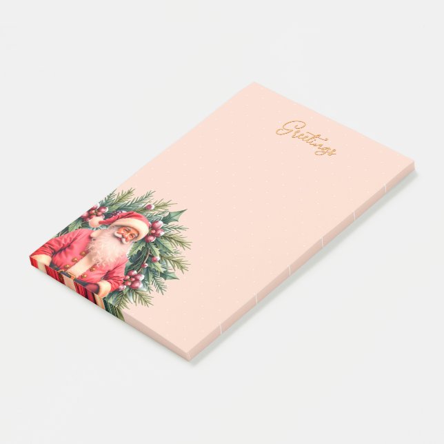 Bloco De Notas Pink Vintage Santa Holiday Design (Inclinado)