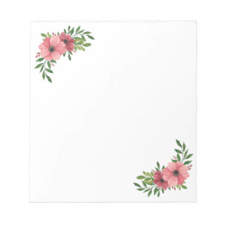 Bloco De Notas Pink Watercolor Floral Design Notepad