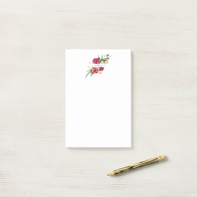 Bloco De Notas Pink watercolor floral personalizado (Na mesa)