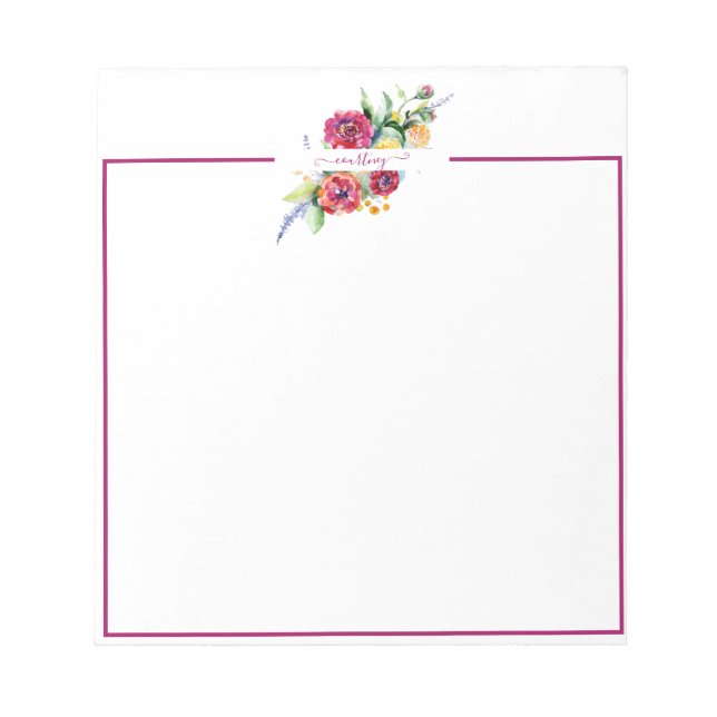 Bloco De Notas Pink watercolor floral personalizado (Frente)