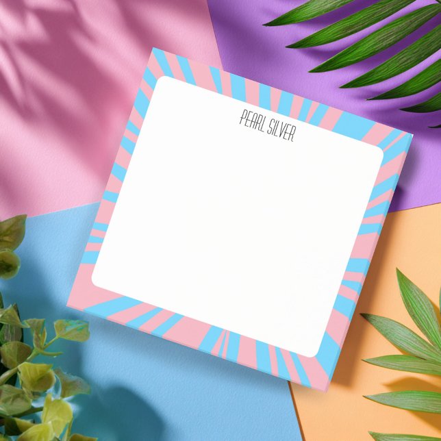 Bloco De Notas PinkBlue Strips Personalizado Monograma Chic Perso (Pink Blue Stripes CUSTOM Chic Monogram Personalized Post-it Notes
)
