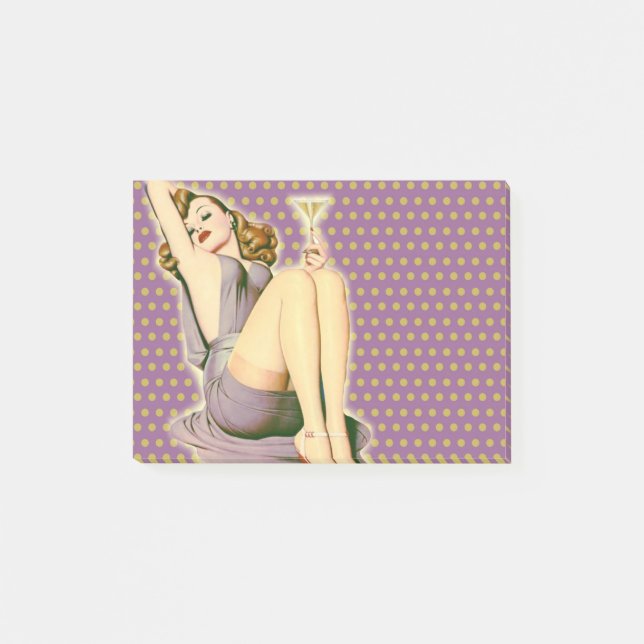 Bloco De Notas pino rockabilly de martini das bolinhas roxas (Frente)