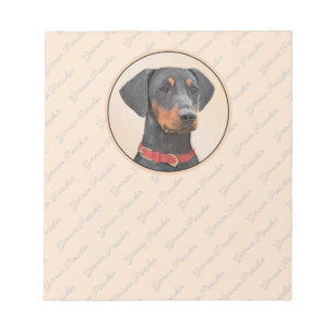 Bloco De Notas Pintura Alemã Pinscher Pintura Original Arte Anima