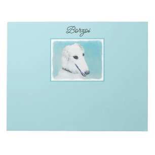 Bloco De Notas Pintura de Borzoi (branca) - Arte de Cachorro Orig