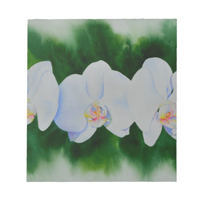 Bloco De Notas Pintura de orquídea branca Elegante tropical (Frente)