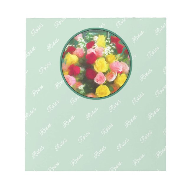 Bloco De Notas Pintura de Rose Bouquet - Arte Flor Original Custa (Frente)