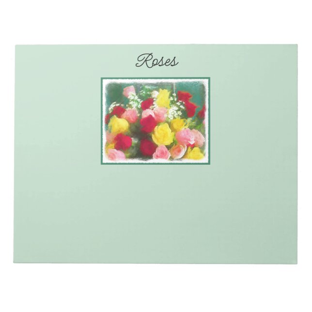 Bloco De Notas Pintura de Rose Bouquet - Arte Flor Original Custa (Frente)