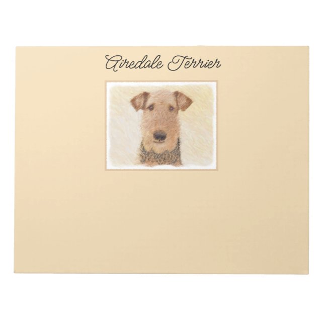 Bloco De Notas Pintura de Terrier Airedale - Arte original cômoda (Frente)