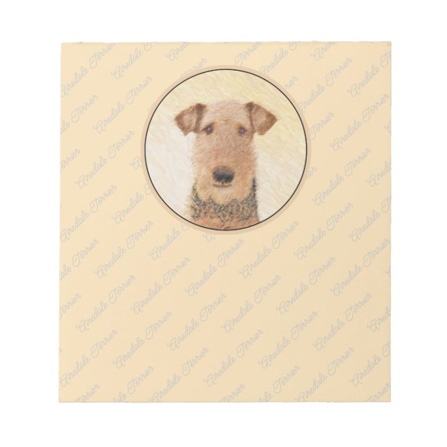 Bloco De Notas Pintura de Terrier Airedale - Arte original cômoda (Frente)