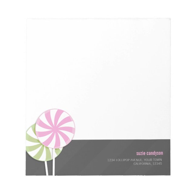 Bloco De Notas Pirulitos Giratórios Rosa e Verde Personalizáveis (Frente)
