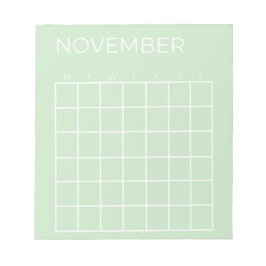 Bloco De Notas Pistachio - Planejador de Calendário de Novembro D