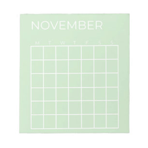 Bloco De Notas Pistachio - Planejador de Calendário de Novembro D