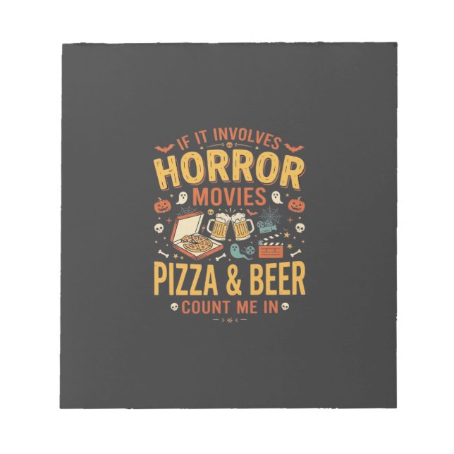 Bloco De Notas Pizza Cerveja Filmes de Terror Design de Halloween (Frente)