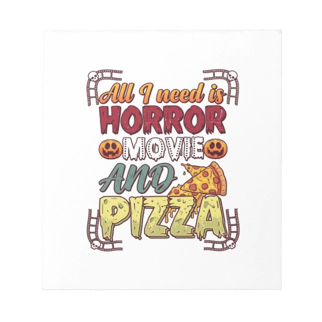 Bloco De Notas Pizza de Filme de Terror Halloween Abóbora Crânio  (Frente)