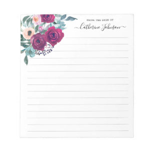 Bloco De Notas Placa de Aquarela Floral Cor-de-Rosa Blush Moderna