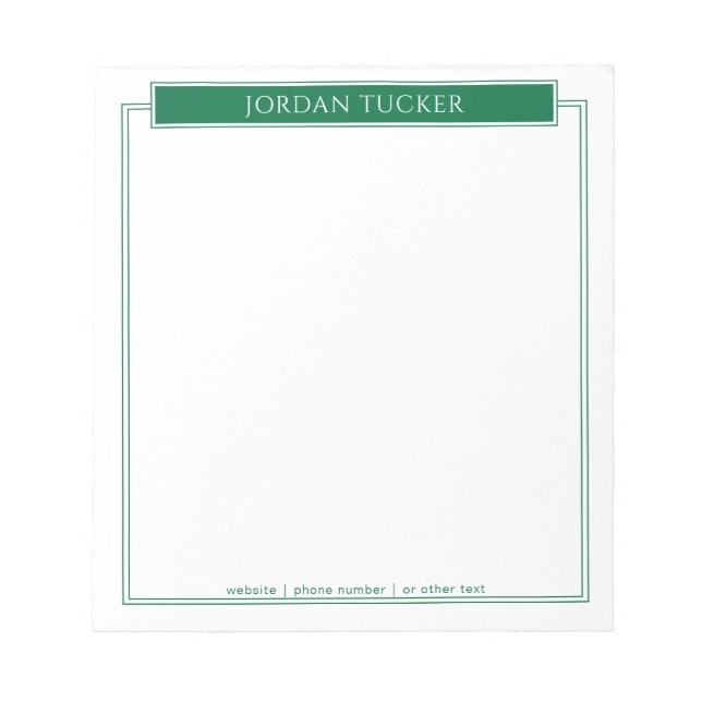 Bloco De Notas Placa de identificação verde escuro borda moderna  (Frente)