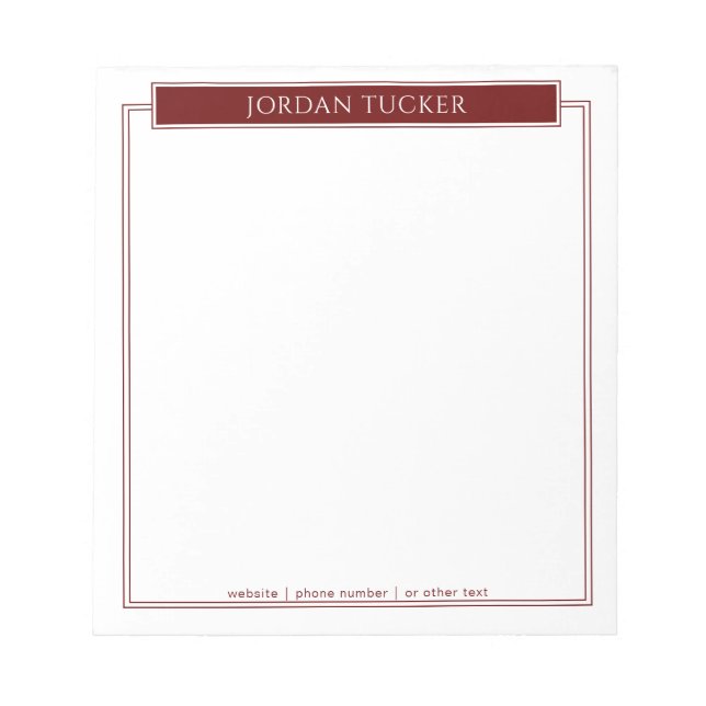 Bloco De Notas Placa de identificação vermelha bordô moderna para (Frente)