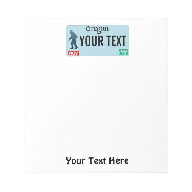 Bloco De Notas Placa de Licença do Oregon Sasquatch (Frente)