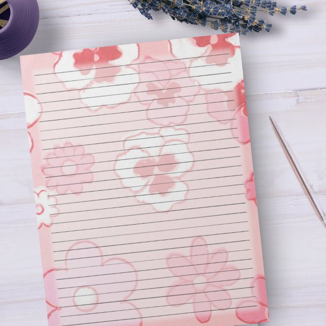 Bloco De Notas Placa Floral de Meio século Retro-Rosa Ampla (Criador carregado)