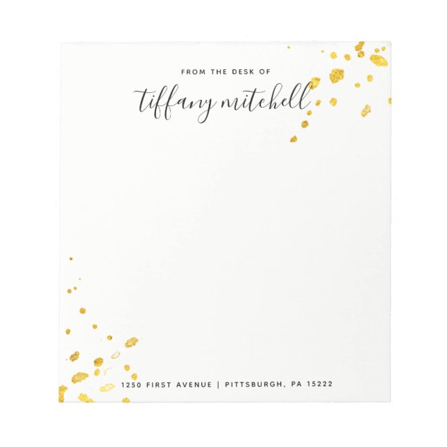 Bloco De Notas Placas Douradas Faux com Tipografia Elegante (Frente)