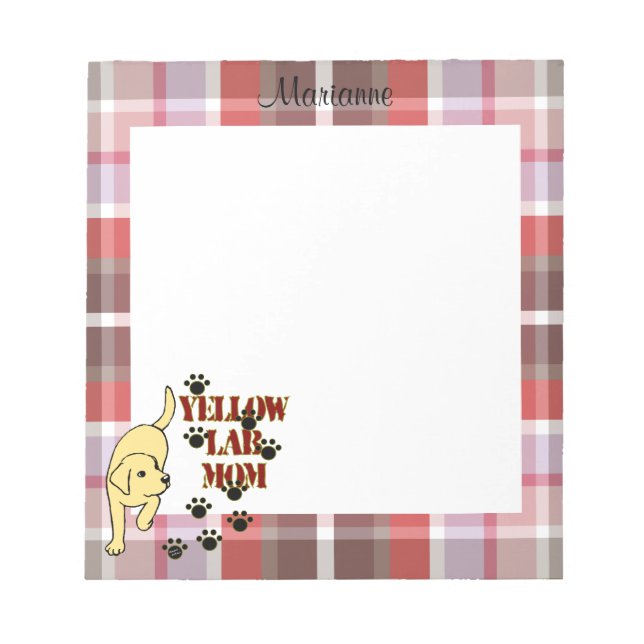 Bloco De Notas Plaid Amarelo Personalizado para Mãe de Lab (Frente)