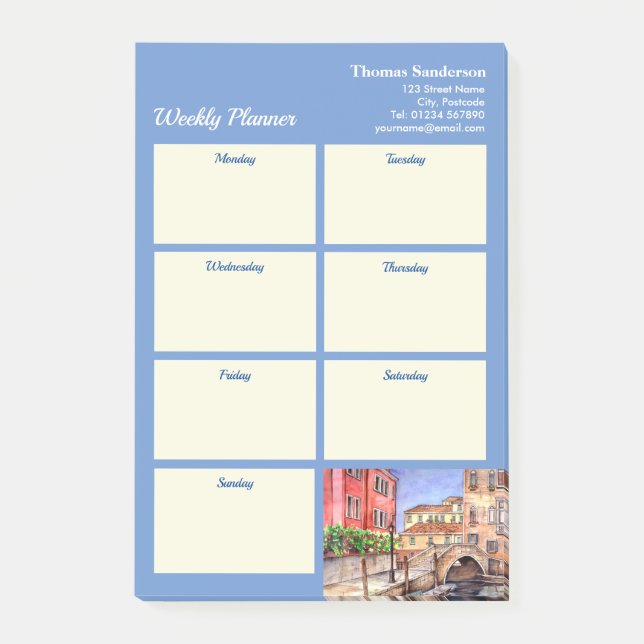 Bloco De Notas Planador Semanal Veneza Itália Caneta Wash Waterco (Frente)