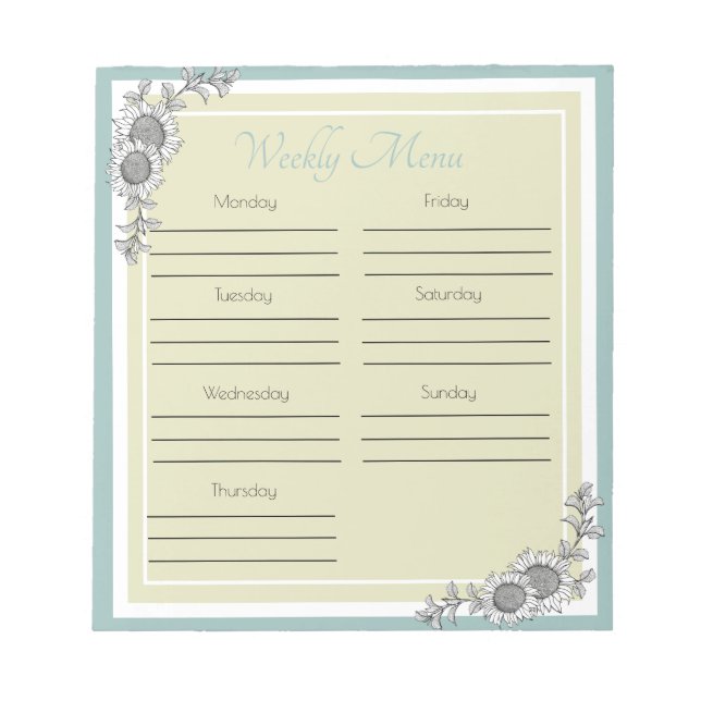 Bloco De Notas Planeador de Menu Diário de Girassol (Frente)